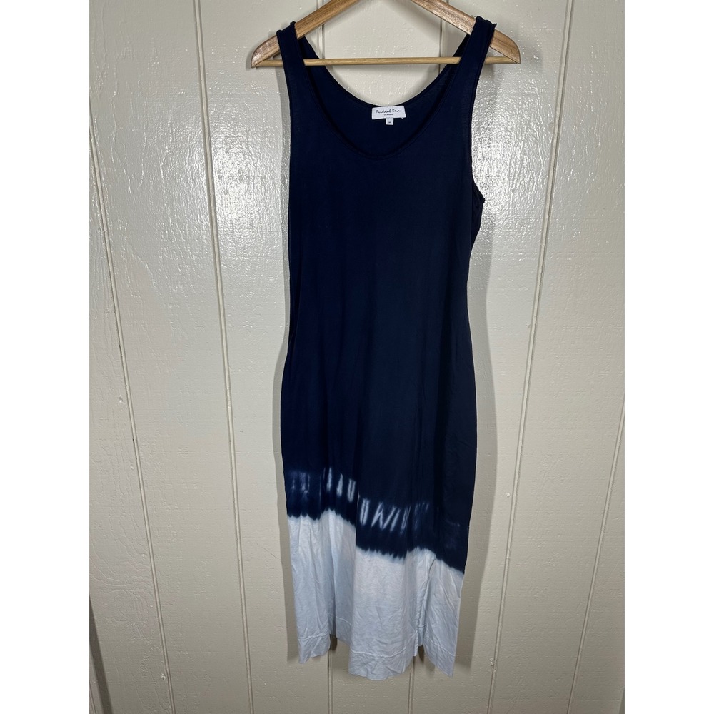 Michael Stars Dress Womens M Navy Blue Ombre Dip Dye Tank Midi Side Slit Casual